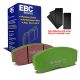 EBC Brakes DP2002 Greenstuff front brake pads for AC Cobra and AP Racing calipers. Green pads displayed with product packaging
