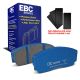 EBC Brakes DP5002NDX Bluestuff front brake pads for AC Cobra and AP Racing calipers. Blue pads displayed with product packaging