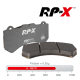 EBC Brakes RPX brake pads showing friction surface bare stainless steel backplate 0.55 mu friction rating and 0–750 deg C operating temperature range